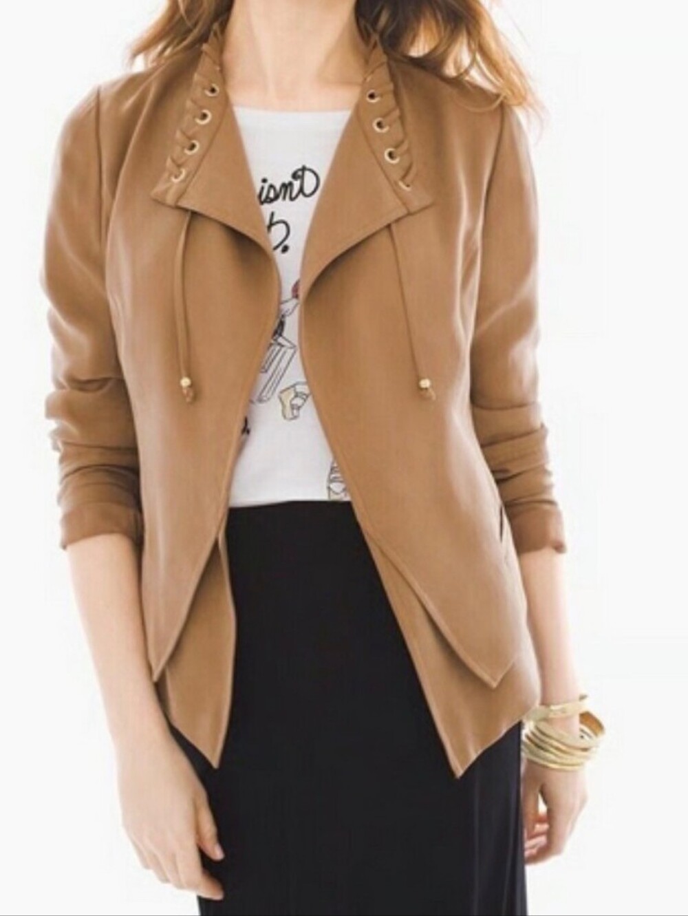 Chico's Dark Espresso Brown Draped Grommet Open Front Jacket Tencel Size 1 M